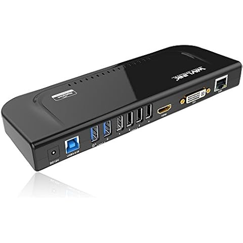 Wavlink Universal Docking Station Laptop USB 3.0 Dock with Dual Video Display Outputs HDMI/DVI/VGA up to 2048 x 1152,Gigabit Ethernet,6 USB ports,Audio Output/Input for Laptop,Ultrabook and PCs Cover