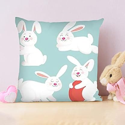 Generisch 4er Set Ostern Kissenbezug 45x45cm,Ostern KissenbezüGe Leinen Dekokissen Cases Home Kissenbezug FrüHling 40x40 Stuhlhussen Ostern Wohnzimmer Garten Zuhause Dekoration 4pc – Bild 8