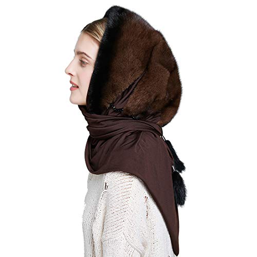 Real Mink Fur Hood-Scarf Hat for Women Scarf Cap Fashion Winter New