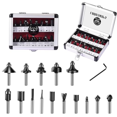 15 Pieces Router Bit Set 1/4 Shank Made of 45# Carbon Steel C3 Alloy Blade for Woodwork Tools