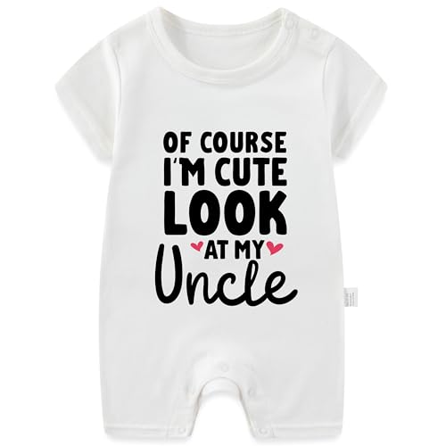 Meedkuqle Of Course I’m Cute Look at My Uncle Bodysuits, New Born Clothes Baby Girl Boy, I Love My Uncle Romper Toddler Short Sleeve Jumpsuit...