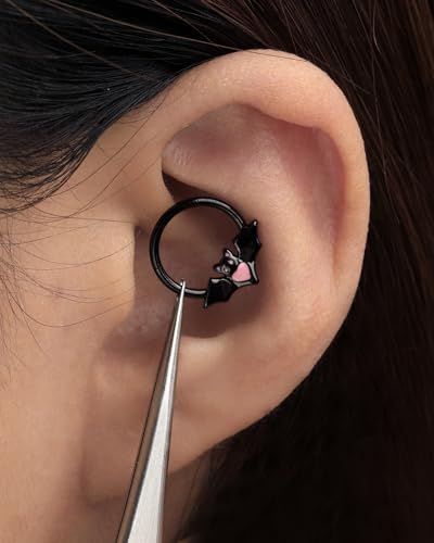 Jewseen Boucles d'oreilles en acier inoxydable 316L pour septum et cartilage 8 mm/10 mm Noir, 8 mm – vue 2