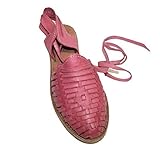 Women's Genuine Leather Ladies Mexican Sandals With Wrap Up Ties (Pink, numeric_7)