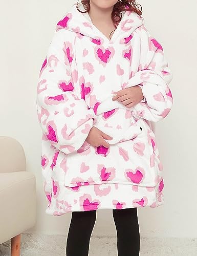 Image of KFUBUO Wearable Blanket Hoodie for Kids Sherpa Patterns Oversized Sweatshirt Blanket With Pocket 6-10 Year Old Girl Boy Gifts for Kids
