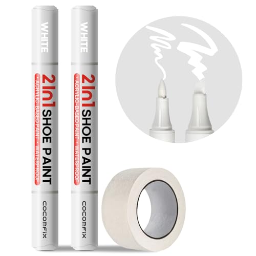 2-in-1 White Shoe Polish Marker, 2 Pack Shoe Paint Instant Whitens Yellowed Midsoles & Fixes Stains, Waterproof Permanent Protective Sneaker Whitener Pen for Foam, Fabric, Rubber, Leather