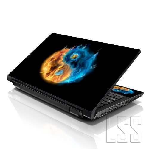 Image of LSS 15 15.6 Inches Laptop Notebook Skin Sticker with 2 Wrist Pads - Reusable Cover Protector Vinyl Sticker Cover Decal Fits 13 inch - 16 inch HP Asus Acer Samsung - Ying Yang Fire Pattern