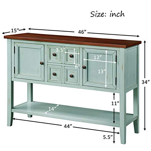 P Purlove Console Table Buffet Table With Storage Drawers Cabinets And Bottom Shelf (Antique Blue) #TOP1