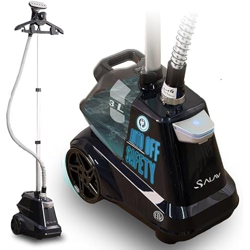 SALAV Commercial-Grade Standing Garment Steamer for Clothes with Auto-Off Safety 1800W Powerful Steam X-Large 3L Water Tank, 90-Min Continuous Use, Pedal-Control System, Beeps when Out of Water, Navy
