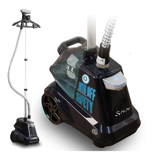 SALAV Commercial-Grade Standing Garment Steamer for Clothes with Auto-Off Safety 1800W Powerful Steam X-Large 3L Water Tank, 90-Min Continuous Use, Pedal-Control System, Beeps when Out of Water, Navy