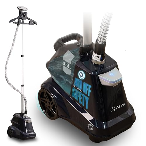 SALAV Commercial-Grade Standing Garment Steamer for Clothes with Auto-Off Safety 1800W Powerful Steam X-Large 3L Water Tank, 90-Min Continuous Use, Pedal-Control System, Beeps when Out of Water, Navy by SALAV - Used condition - US$104.99