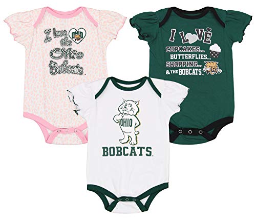 Outerstuff NCAA Newborn (0M-9M) Infant (12M-24M) Girls Three Piece Creeper Set, Ohio Bobcats 0-3 Months