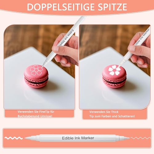 3 Stück Essbar Lebensmittelstift Weiße 3er Set Mit Zweifacher Spitzenausführung Vegan, Glutenfrei, Fondant Lebensmittelfarbe Weiße Zum Malen und Schreiben auf Torten & Co.