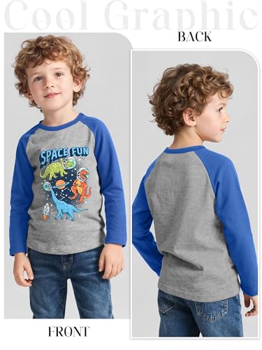 Cooraby 4 Pack Toddler Boys Long Sleeve Cotton T-Shirts Kids Christmas Crewneck Basic Tops Tees Fall Graphic Shirts Excavator4