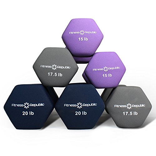 Fitness Republic Solid Steel Dumbbell Rack Holder, A-Frame Dumbbell Storage Racks, Dumbbells Tower For Home Gym Exercise, Neoprene Dumbbells Pairs (15Lb, 17.5Lb & 20Lb) With 3 Tier Rack Combo #TOP2