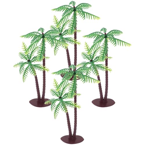 PRETYZOOM 4個 リアルなミニチュア椰子木置物点 デスクトップ植物フィギュア 小型園装飾用 ミニチュアパームツリー インテリアマイクロランド