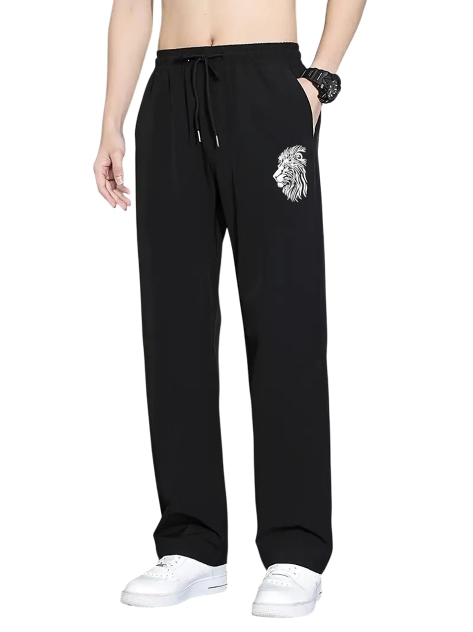 Men's Relaxed Fit Joggers with Bold Lion Design | Stylish Casual Track Pants-image-25