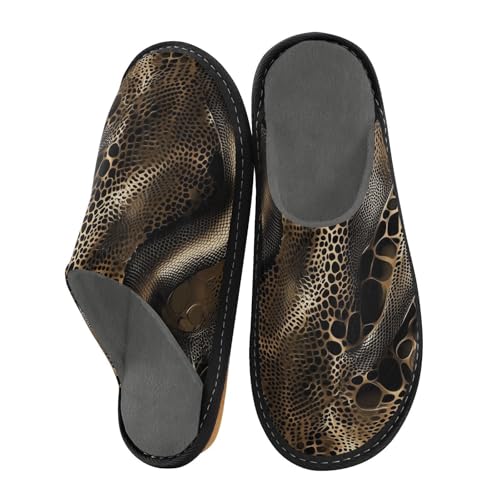Peystean Mens Womens Cozy Slippers, Black Golden Snake Skin Texture Pattern Fashion Unisex Slip-On Breathable Memory Foam Scuff Warm House Shoes Casual Slip Indoor/Outdoor Size 29