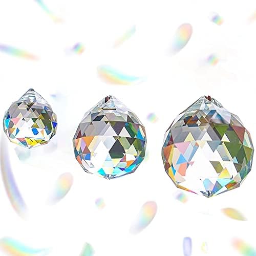 LYTIVAGEN 3 PCS Crystal Prism Ball Crystal Ball Prism Pendant Glass Chandelier Hanging Pendant Clear Crystal Glass Ball Window Rainbow Suncatcher Feng Shui Prism for Decoration (30/40/50mm)