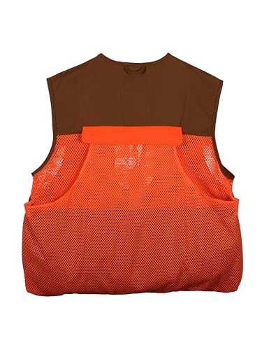 Gamehide Mens Quail Hunting Vest Upland Front Loading With Mesh Back Orange Blocking (Marsh Brown/Orange, Large)