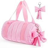 Bulyoou Quilted Puffer Ballet Dance Bag Cute Tote Bag with Hanging Bow Pendant for Travel Dancing Dress(Classic)