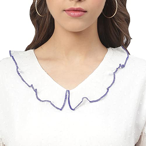 Image of DEEBACO Women's Shift Midi Knee Length Dress|Western Dress for Women|Bishop Sleeves Dress|Girl's Dress|One Piece Dress|Summer Dresses for Women Dress|Georgette Dress (Off-White)