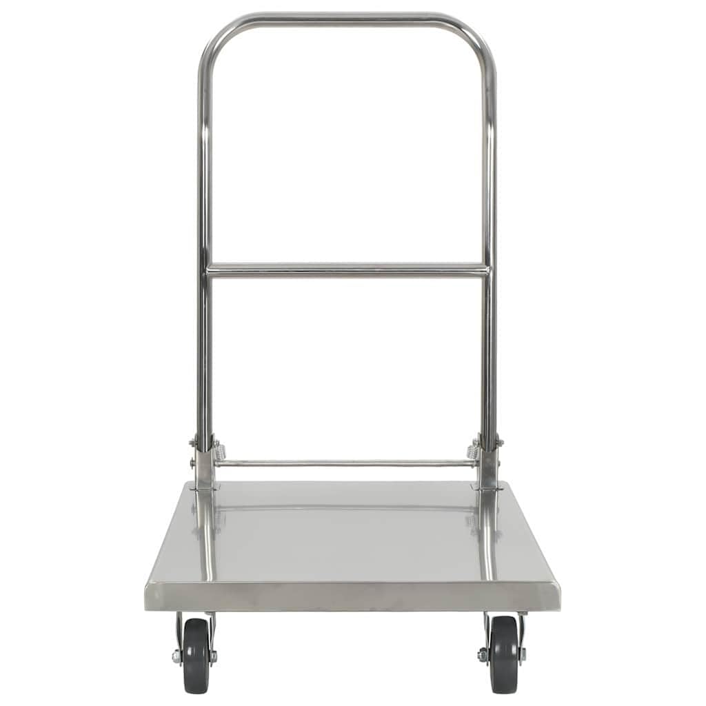 Wózek platformowy ze stali nierdzewnej, srebrny, 82 x 53 x 86 cm, z 4 kółkami, obciążenie do 200 kg, składany, ciche rozwiązanie transportowe do kuchni, magazynów, hoteli, o konstrukcji