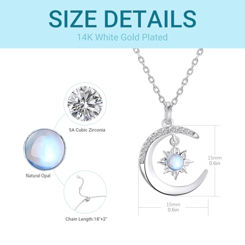 Silver Moon and Sun Necklace for Women, Moon Opal Pendant Necklace Dainty Trendy Celtic Necklace Jewelry Gift3