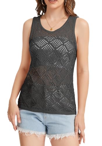 Image of Bosmeer Women's Hollow Sweater Vest Crochet Tank Tops Knit Out Sleeveless Cover Up Summer Boho Top Pullover
