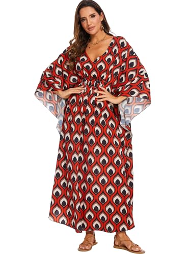 Image of Moss Rose Kaftan Dresses for Women V Neck Summer Swimsuit Cover up Caftan Maxi Beach Dresses