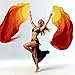 Fibama Women Belly Dance Faux Silk Veil Fans 1.8M 1 Pair(Left+Right) Artificial Silk Folding Bamboo Long Fan for Dance Performance (Yellow Orange Red)