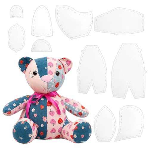 WADORN Modèles d'Ours Mémoire Gabarit de Couture Ensemble de Règles de Couture d'Ours Réutilisable en Acrylique avec Instructions Détaillées Outils de Patchwork Animal Gabarits pour Débutants (Petit)