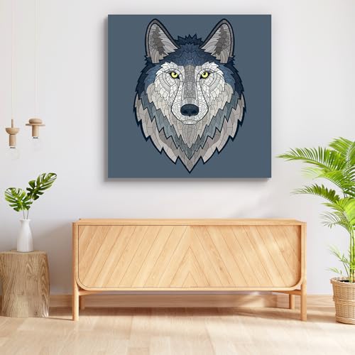 Image of ArtzFolio Wolf Head Mascot | Premium Canvas Painting for Bedroom & Living Room | Wooden Stretching | 28 x 28 inch (71 x 71 cms)