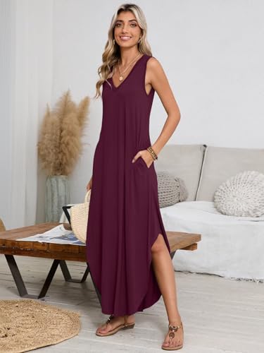Image of BELAROI Womens Plus Size Maxi Dress Sundress Summer Casual Sleeveless V Neck Pockets Beach Swimsuit Coverup Loose