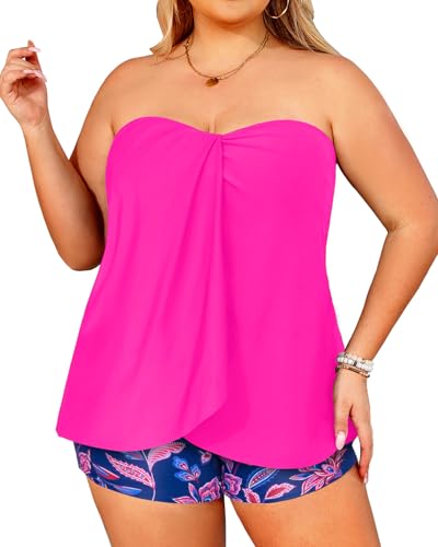 Image of Daci Plus Size Bandeau Tankini Swimsuit for Women 2 Piece Halter Swim Top with Shorts Tummy Control Bathing Suits