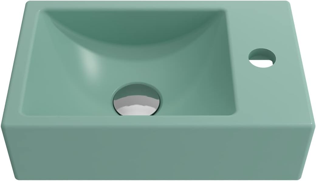 BOCCHI Milano Wall-Mounted Sink Fireclay 14.5 in. 1-hole Right Side Faucet Deck in Matte Mint Green
