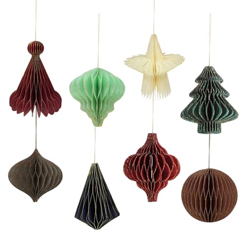 8 Stück Weihnachtsdeko Innen, 3D Waben-Weihnachtsschmuck Weihnachtsbaumdekorationen Papiersterne Weihnachten, Hängend Kugeln Winterdeko Wiederverwendbar Set für Weihnachts-Party-Dekorationen