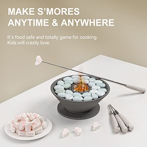Takekit Tabletop Fire Pit Bowl, 9.4 Inch Concrete Portable Fireplace For Indoor And Outdoor, Personal Fire Bowl With Roasting Sticks, S’mores Maker, Used With Isopropyl Alcohol #TOP4