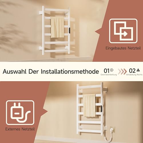 OihPaw Elektrischer Badheizkörper,Weiß handtuchheizkörper elektrisch,Die Abmessungen sind:700×500 mm,Mit LED-Touchscreen,Kann zeitgesteuert Werden und die Temperatur angepasst Werden handtuchwärmer