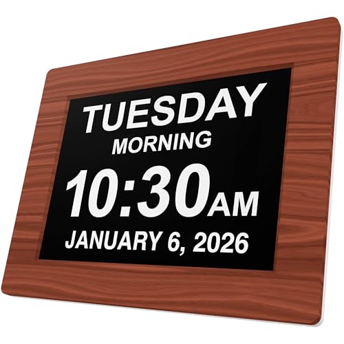 Image of American Lifetime New 2026 Dementia Clock Large Digital Clock for Seniors, Large Display with Custom Alarms, Calendar Clock with Day & Date for Elderly, Clear Numbers Alzheimer Digital Clock Wood