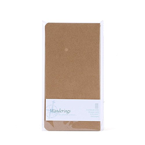 Wanderings Reisetagebuch Einsätze Regular - 21cm x 11cm - Kariertes Papier - 3er Set - Skizzenbuch Einsätze Für Nachfüllbare Notiz- Und Skizzenbücher Aus Leder, Tagebücher Oder Planer