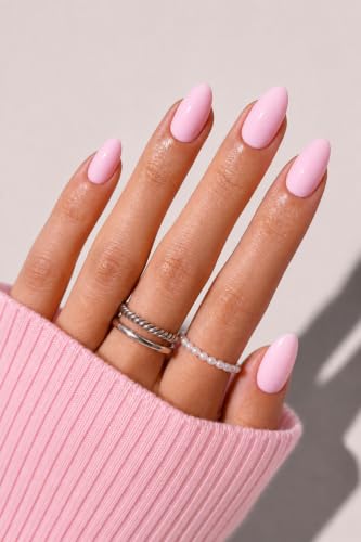 AzureBeauty Short Almond Press On Nails, Pastel Pink, 32 Pcs 16 Sizes