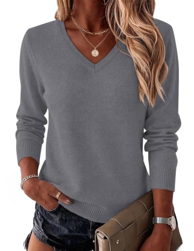LOMON Sweaters for Women Wool Blend Long Sleeve Fall Tops Work Blouses Grey