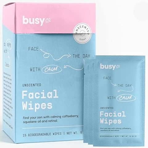 Calm Line Facial Wipes - Brightening Cleaning Wipes, Unscented Moist Towelettes Individually Wrapped - Natural Wipes & Face Wash Cloth for Facial Cleansing with AHA/BHA, Clover and Calendula - 15ct Cover