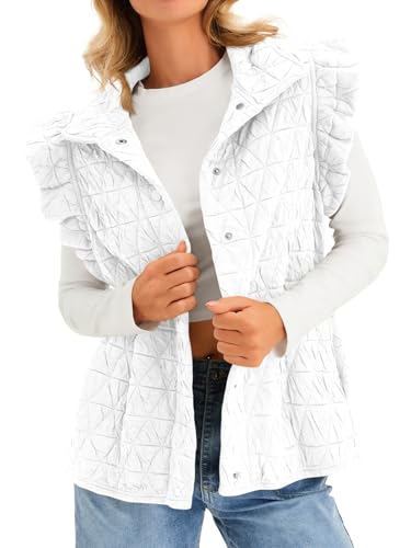 Cicy Bell Women Ruffles Puffer Vest Sleeveless Button Down Padded Jacket Gilet Trendy Fall Winter Outerwear