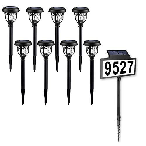 Leidrail 1 Solar Address Light & 8 Glass Pathway Lights, Solar Metal Outdoor Lights Waterproof For Garden, Yard, Lawn #TOP20