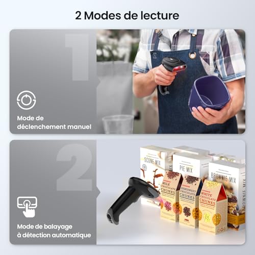 Lecteur de codes-barres sans fil Eyoyo 2.4G et USB pour PC