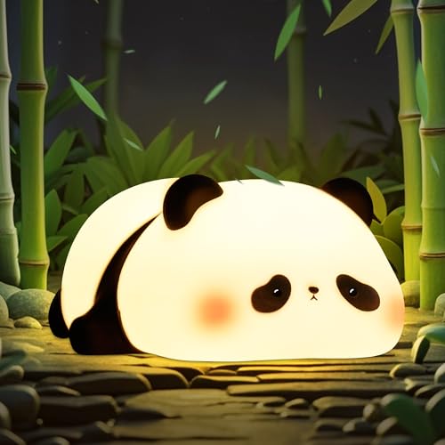 FULLOSUN Panda Night Light, Cute Nursery Silicone Lamp Baby Nightlight with Timer Dimmer, Portable Rechargeable Bedroom Bedside Desk Decor Presents for Kid Boy Girl Children Birthday Christmas