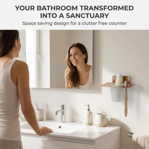 Image of Plantex (Primax) Stainless Steel Tumbler Holder /Tooth Brush Holder /Stand for Bathroom /Bathroom Accessories - Wall Mount (Rose Gold)