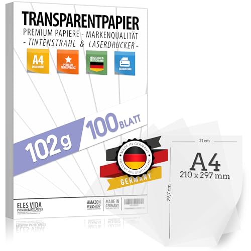 100 Blatt Transparentpapier 102 g/m² DIN A4 BEDRUCKBAR, Pauspapier Bastelpapier Pergamentpapier, Laternen selber machen – Drachenpapier zum Basteln - Bastelset Kinder - Transluzent Pergamynpapier