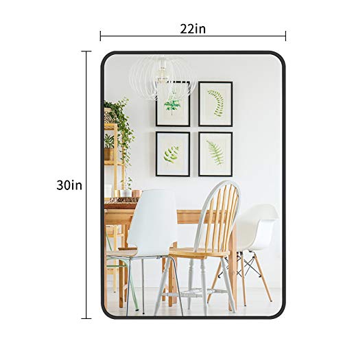 Black Bathroom Mirror, 22"X30" Metal Frame Wall Mounted With Rounded Corner For Entryways, Living Rooms #TOP1